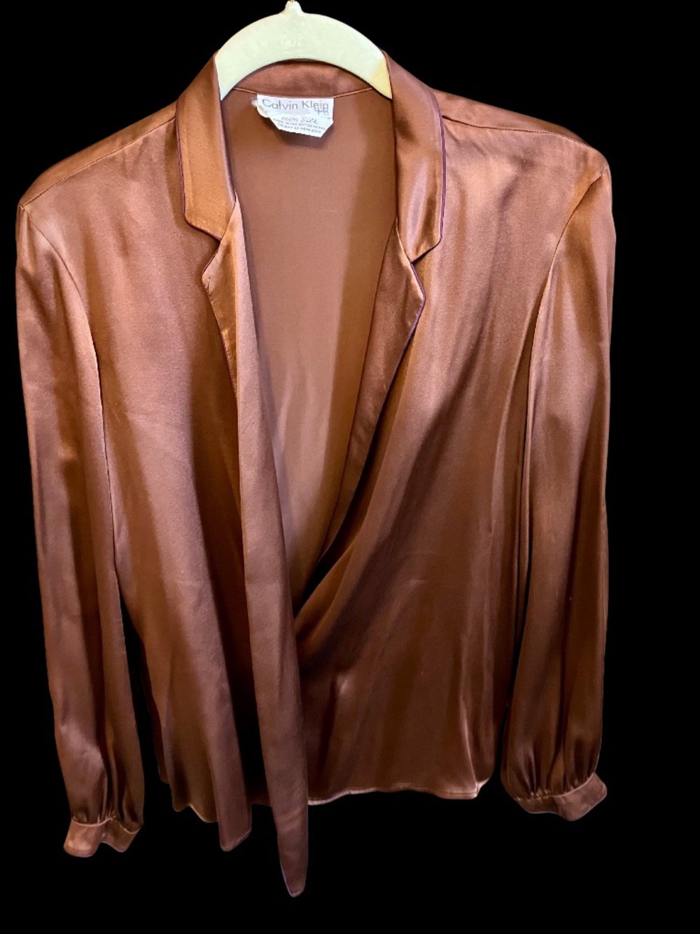 Calvin Klein Silk Brown Wrap and Tie Vintage Blouse